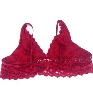iCollection Women's Long Line Triangle All Over Floral Lace Bralette Red Size 3X